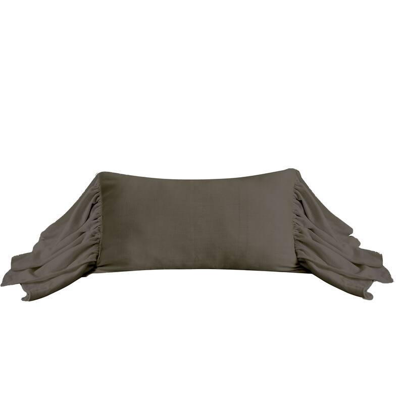 HiEnd Accents Luna Washed Linen Long Ruffled Pillow, 16"x26" - Slate