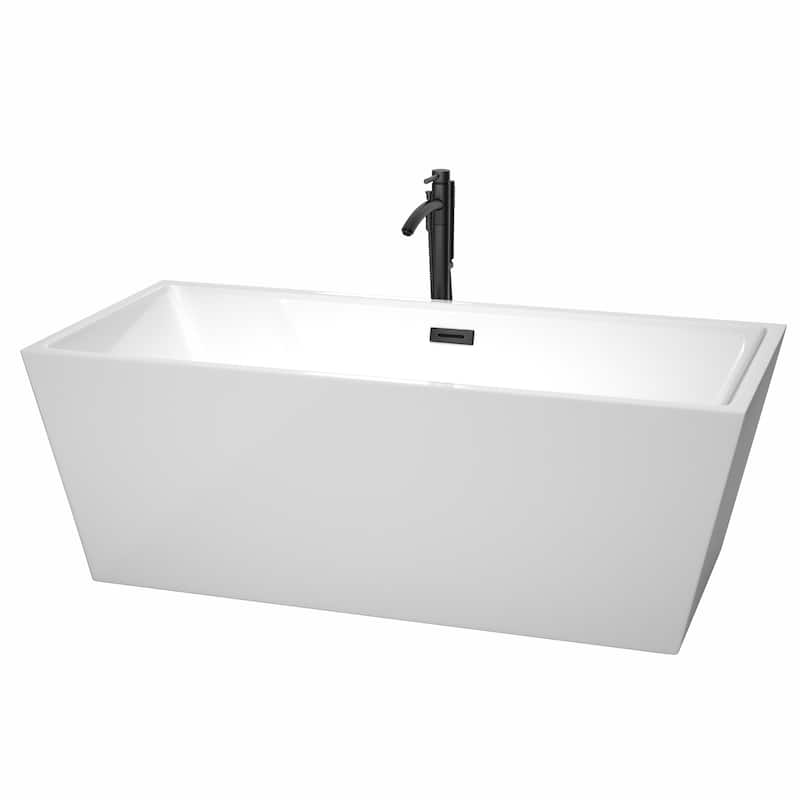 Wyndham Collection Sara 67-inch White Freestanding Soaking Bathtub - White, Matte Black Trim & Matte Black Faucet