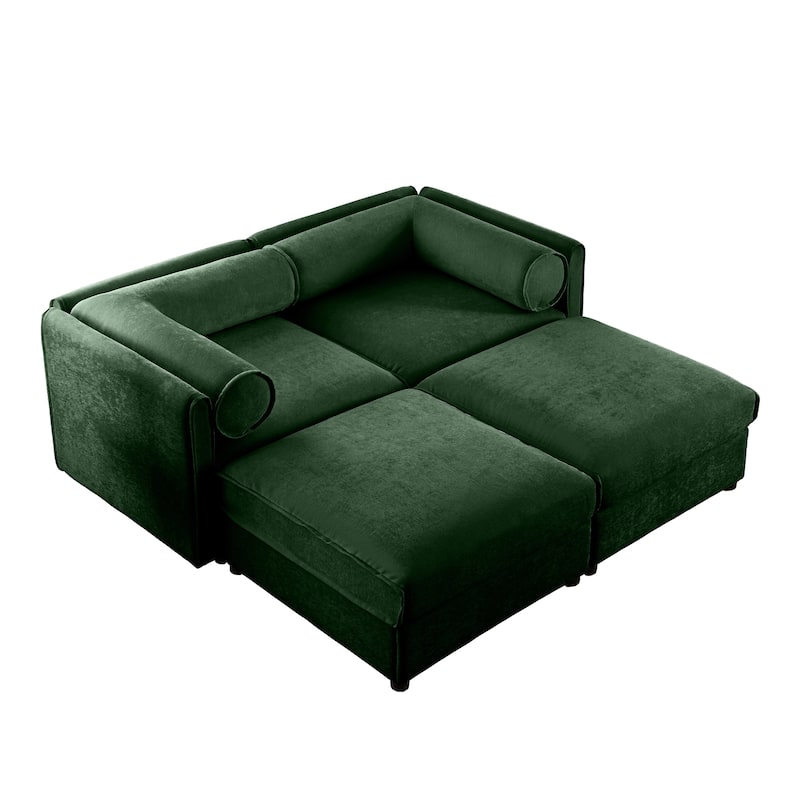 75.5" Chenille Upholstered 2-Seater Sleeper Modular Sectional Sofa with Storage Seat, DIY Combination