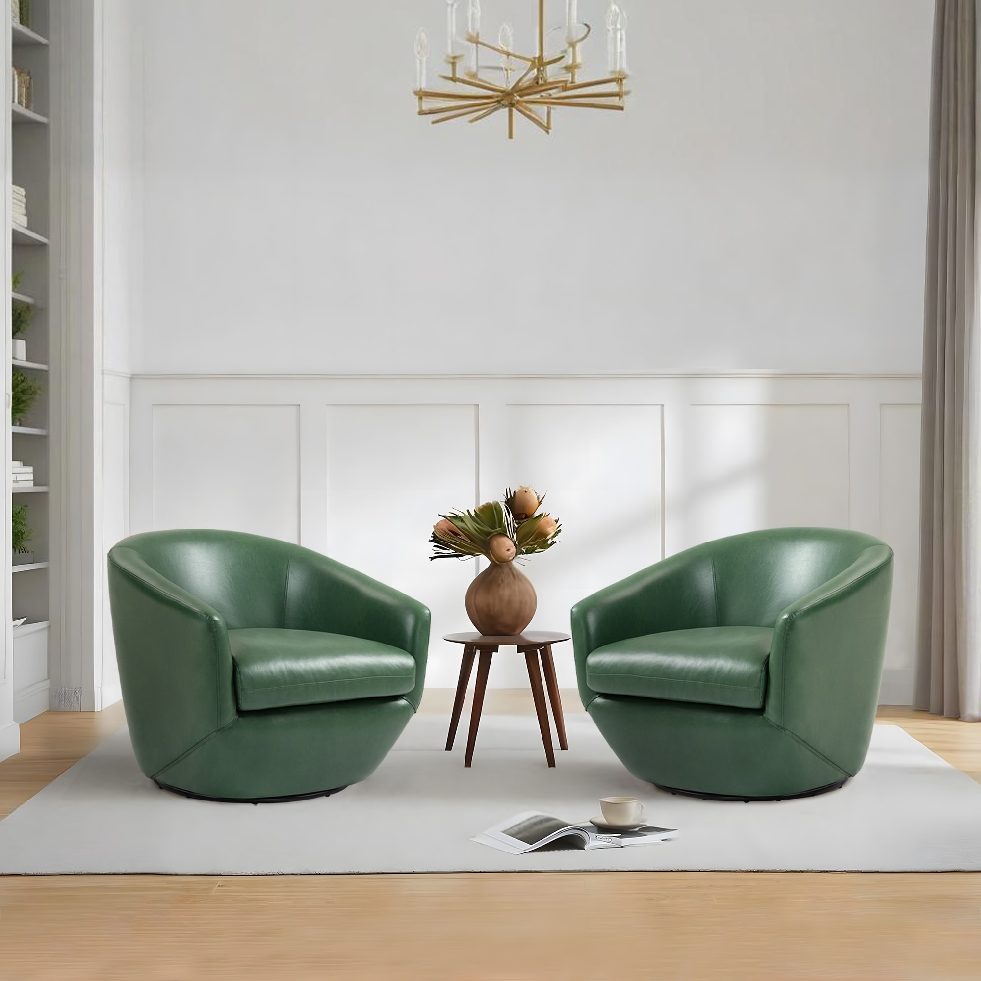 Faux Leather Velvet Upholstered Swivel Barrel Chair