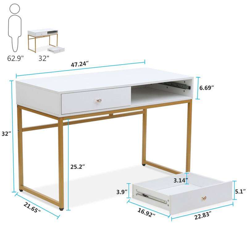 47 inch Home Office Desk Study Writing Table with 2 Storage Drawers