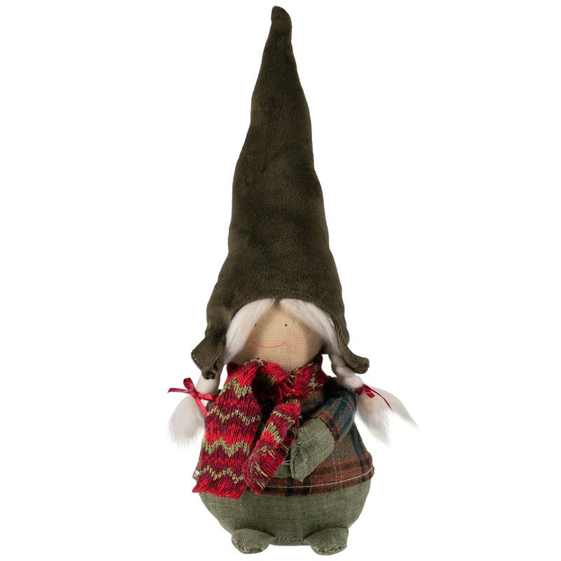 Gnome Girl with Plaid Outfit Christmas Figurine - 12.5"
