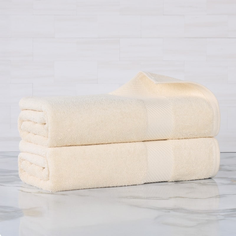 Superior Luxury Solid Highly Absorbent Egyptian Cotton Bath Sheet Towel - (Set of 2) - Ivory