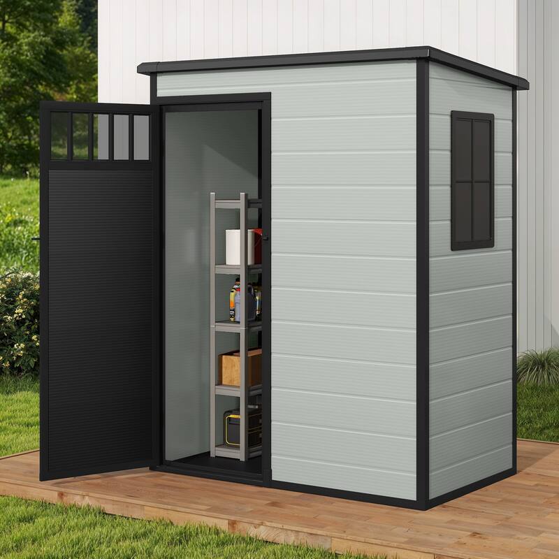 6x4.4 FT/5x3 FT Resin Storage Shed with Fence-Style and Side Windows