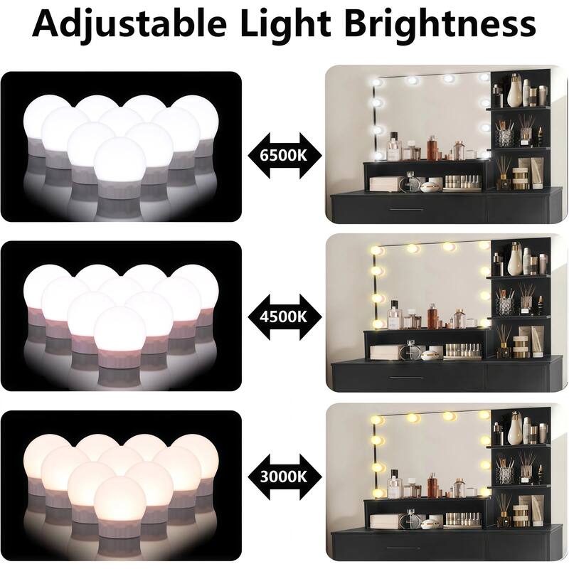 35.4" Makeup Vanity Table with LED Mirror - Adjustable Light Modes, Drawer, Shelves & Storage Cabinet