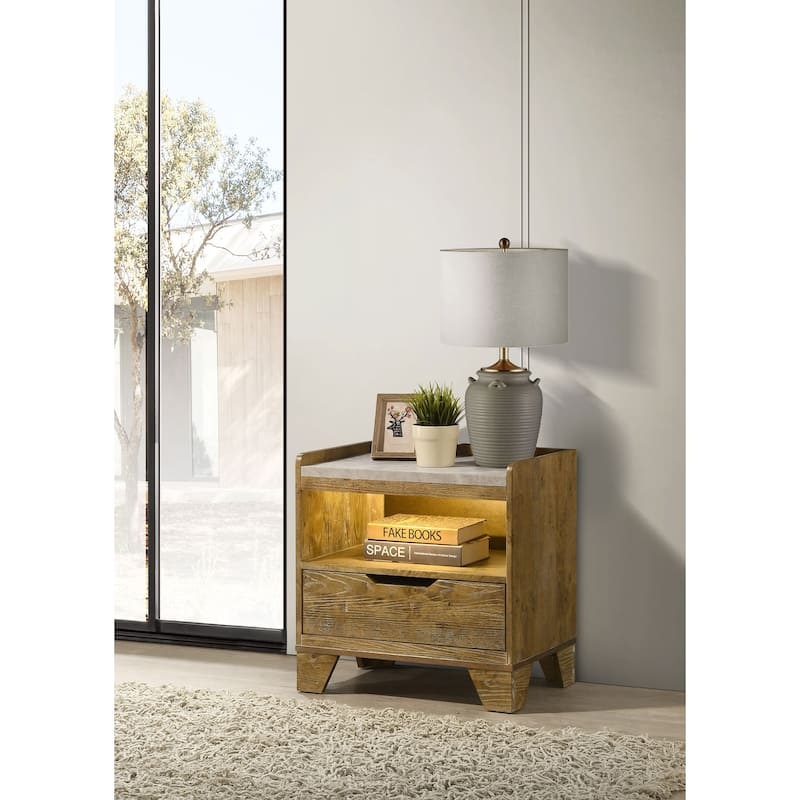 Henderson 1-drawer LED Nightstand Bedside Table Medium Oak