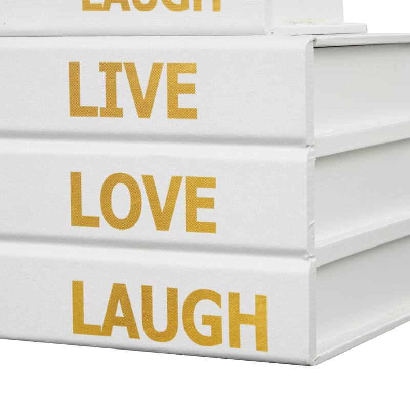 White or Black Canvas Faux Storage Book Box with Live, Laugh, Love Text (Set of 2)