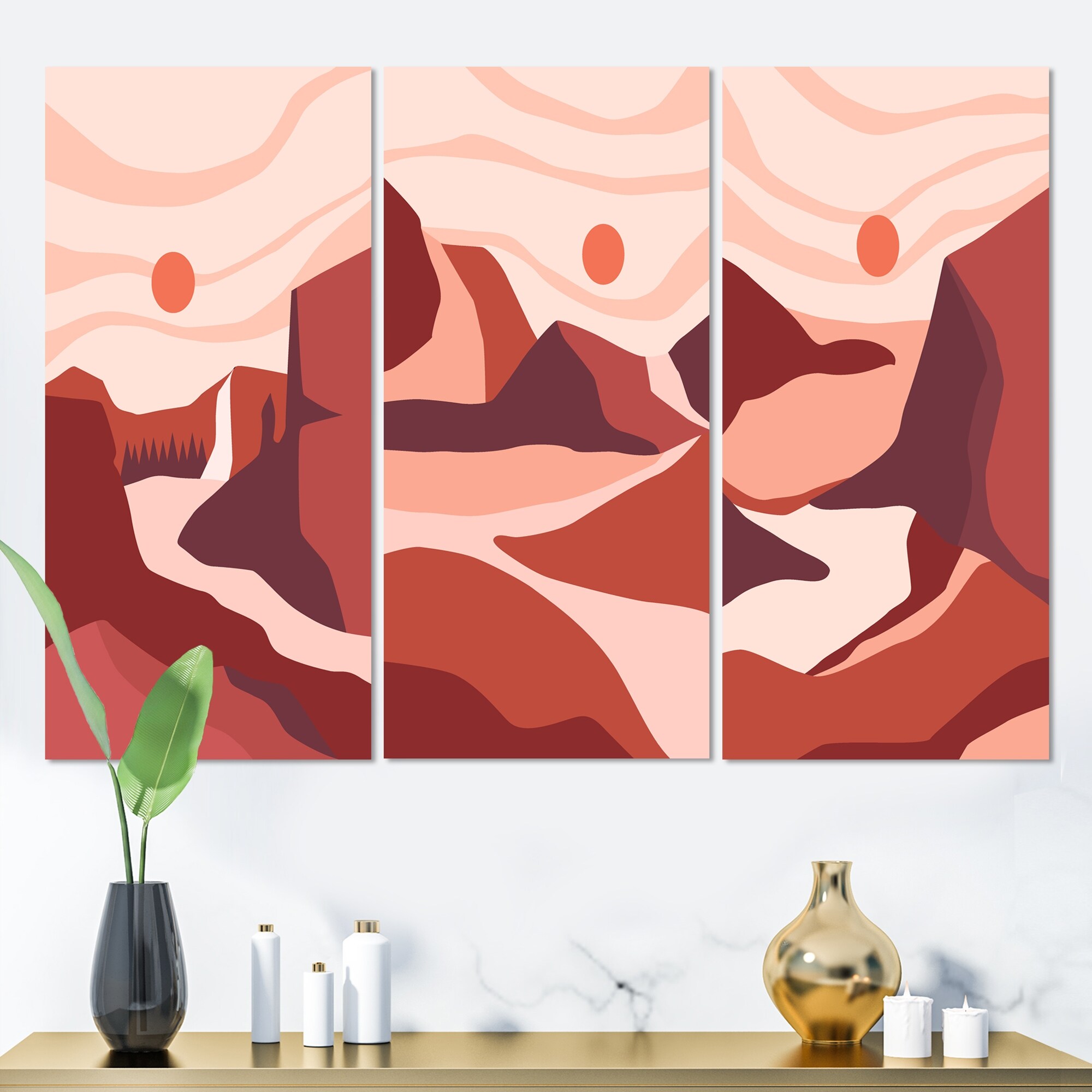 Abstract Landscape Art in Vibrant Red and Pink Tones - Designart Collection I-image