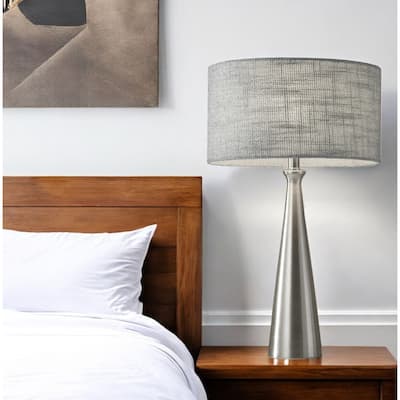 22" Modern Silver Table Lamp with Grey Drum Shade and Metal Base E26 Socket 3-Way Rotary Switch - 21.5”H x 13”W x 13”D