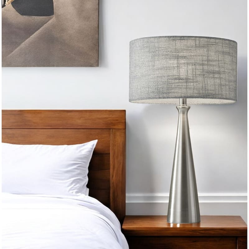 HomeRoots Silver Metal Table Lamp With Gray Drum Shade - 13 x 13 x 21.5