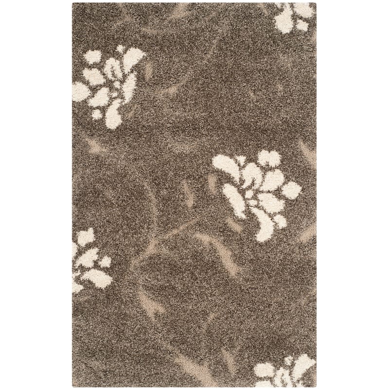 SAFAVIEH Florida Shag Nanny Floral Scroll 1.2-inch Thick Rug - 2'3" x 4' - Smoke/Beige - Rectangle