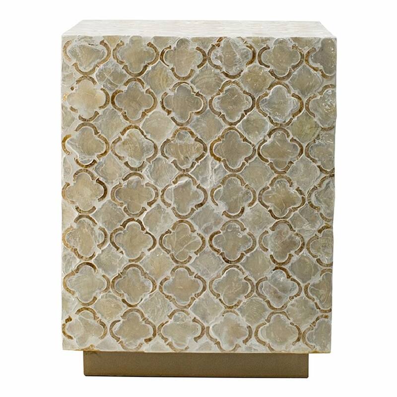 Geometric Capiz Block Stool - 14" Square Design, End Table, Side Table - 14x14x18"
