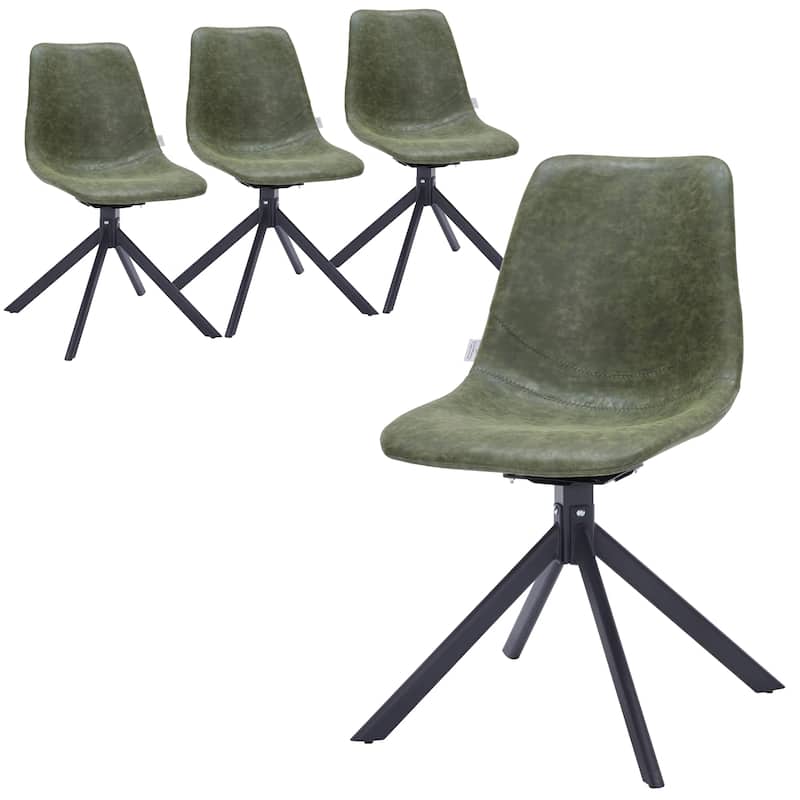 Markley Leather Dining Chair 360 Degree Swivel with Iron legs Modern Accent Side Chair Set of 4 - Green