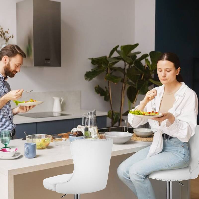 Velvet Swivel Bar Stools,Modern Bar Stools with High Back and Metal Footrest,Adjustable Swivel Barstools (Set of 2)