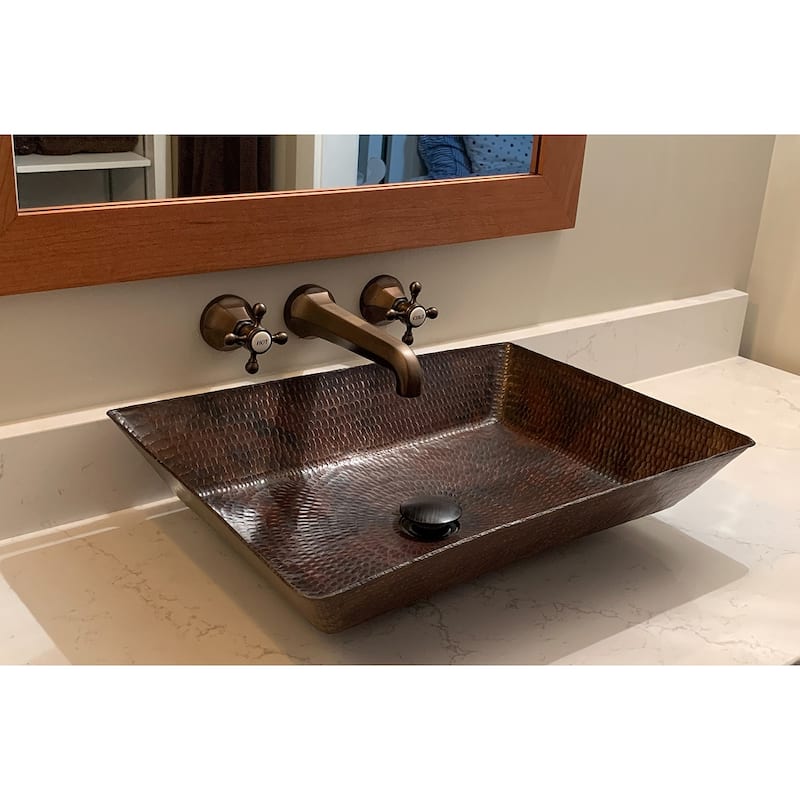 20-in Rectangle Vessel Hammered Copper Sink (VREC2014DB)