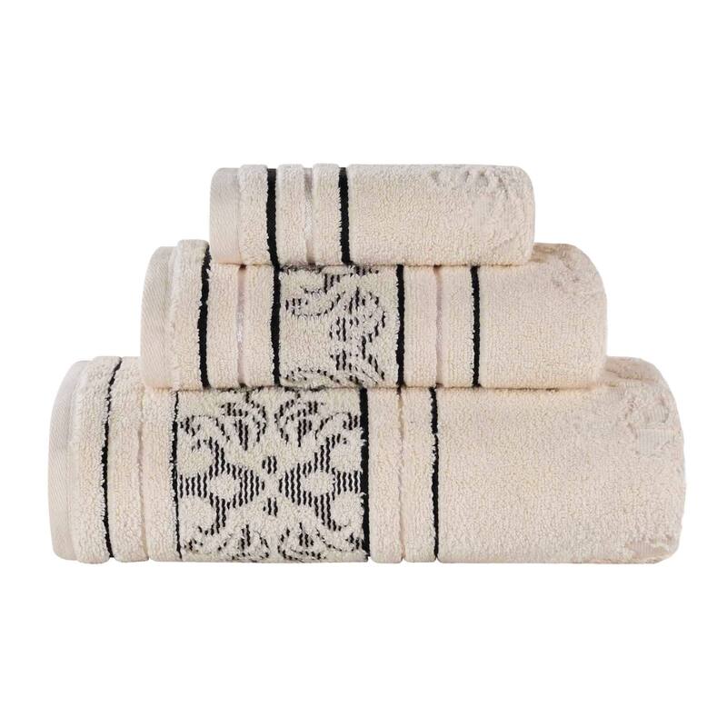 Superior Sadie Zero Twist Cotton Floral Jacquard 3 Piece Towel Set