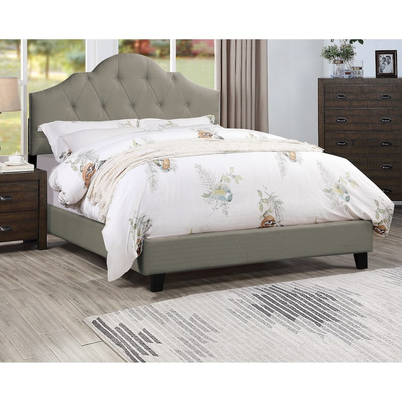 California King Size Wood Platform Bed with Adjustable Tufted Headboard and Arch Design - Gray