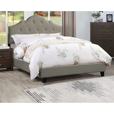 Majestic Arch 1pc California King Size Bed Adjustable HB Grey Polyfiber Tufted Upholstered Wooden Bedframe Bedroom Furniture
