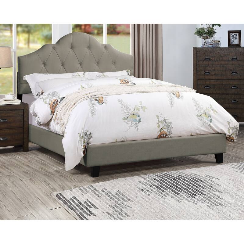 Majestic Arch 1pc Eastern King Size Bed Adjustable HB Grey Polyfiber Tufted Upholstered Wooden Bedframe Bedroom Furniture