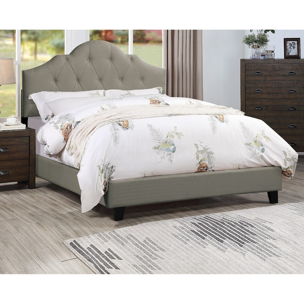 Queen Size Adjustable Upholstered Bed Frame with Tufted Arch Headboard, Grey Polyfiber, Contemporary Design