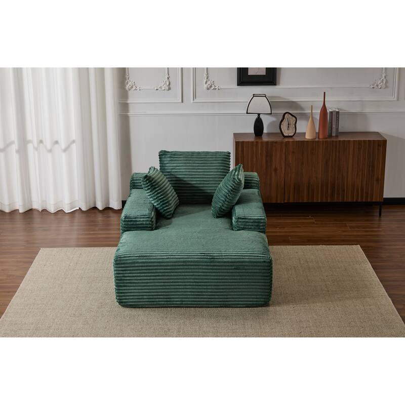 Oversized Chaise Lounge Chair, Modern Plush Corduroy Upholstered Sleeper Sofa Daybed, Green, No Assembly Required