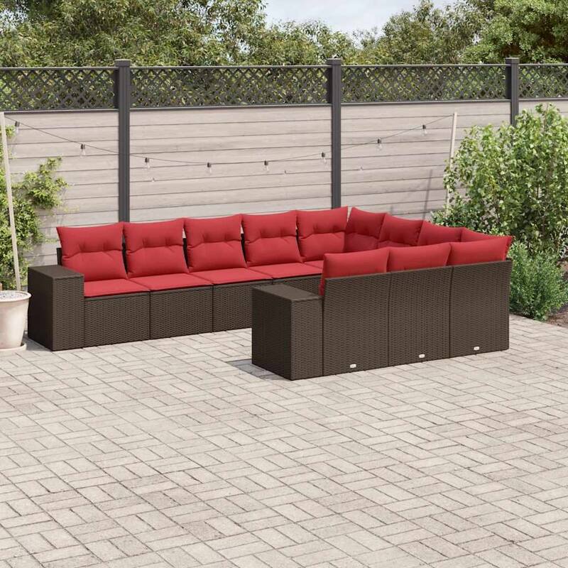 vidaXL 10/11 Piece Patio Sofa Set with Cushions Black/Brown/Gray Poly Rattan - 24.4 x 24.4 x 27.2