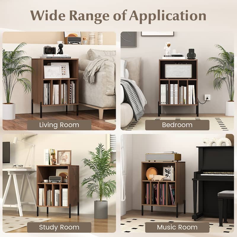Gymax Record Player Stand w/Charging Station 5 Storage Compartments