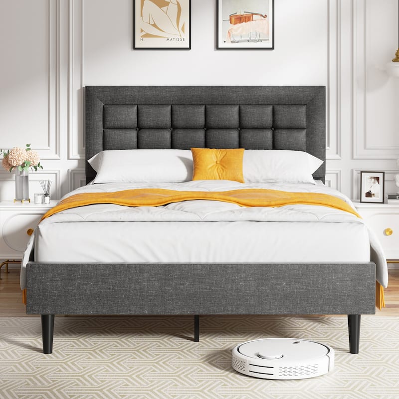Futzca Bed Frame with Velvet Fabric Headboard