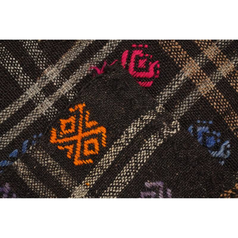 Hand Woven Oriental 100% Wool Carpet Southwestern All-Over Black Kilim Area Rug - 11' 1'' X 5' 9''