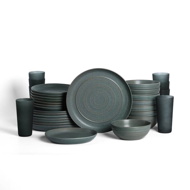 Stone Lain Elio Stoneware Dinnerware Set and Glassware Set - 32 Piece - Green
