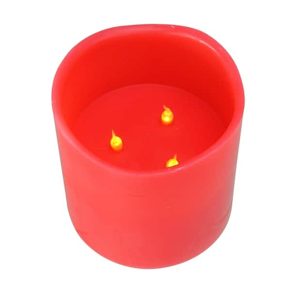 Shop 6 Red B O Flameless Led Lighted 3 Wick Wax Christmas Pillar Candle Overstock 16537158