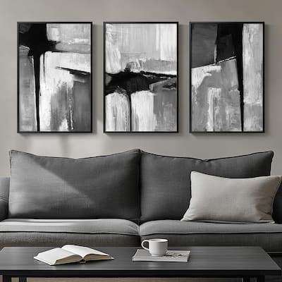 Framed Black and White Gray Modern Abstract Wall Art