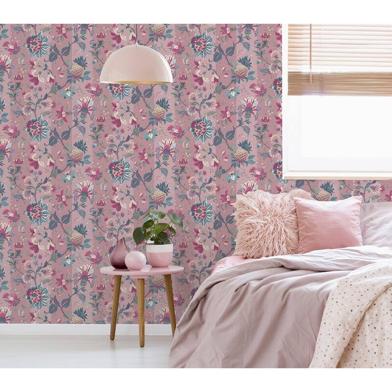 Arthouse Cornelia Pink Floral Stripe Wallpaper