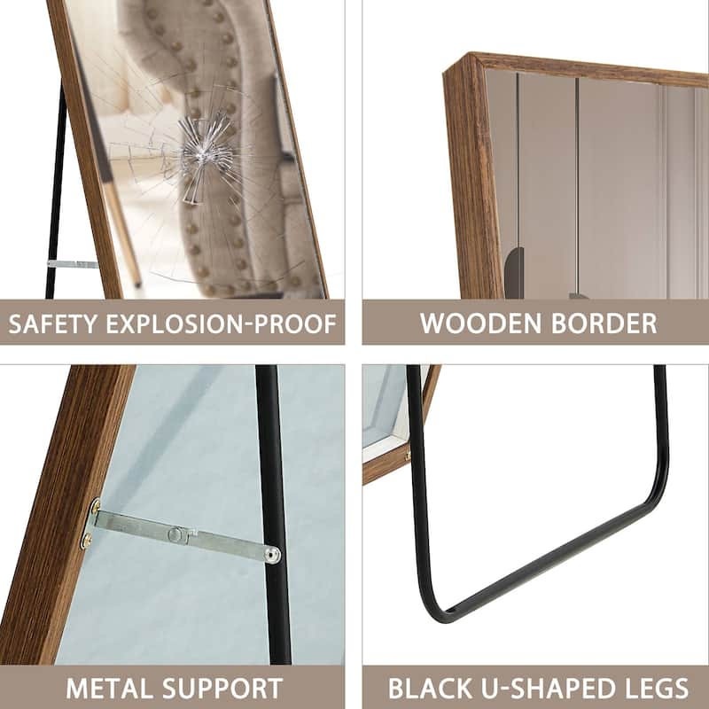 Roomfitters Full-Length Mirror with Natural Solid Wood Frame, 65"x23" Wall-Mounted or Floor Standing Dressing Mirror, Natural
