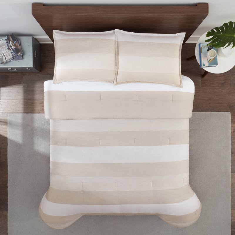 Serta Simply Clean Billy Textured Stripe Antimicrobial Comforter Set