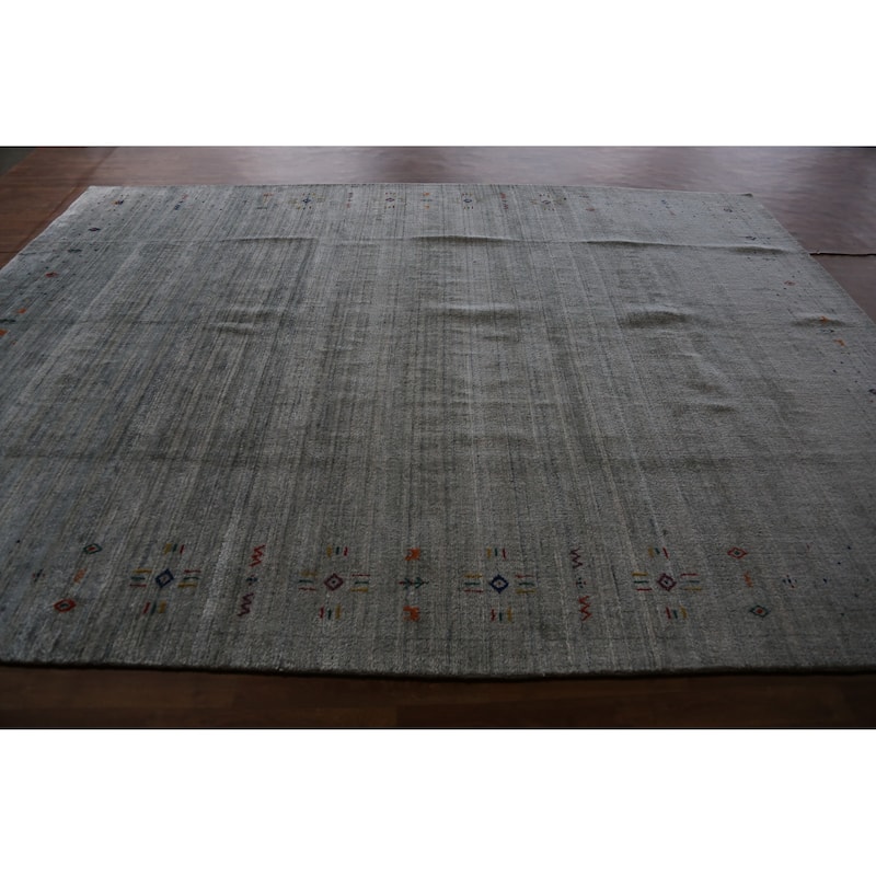 Hand Knotted Oriental 100% Wool Carpet Tribal Tribal Greys & Charcoal Gabbeh Area Rug - 12' 2'' X 8' 11''