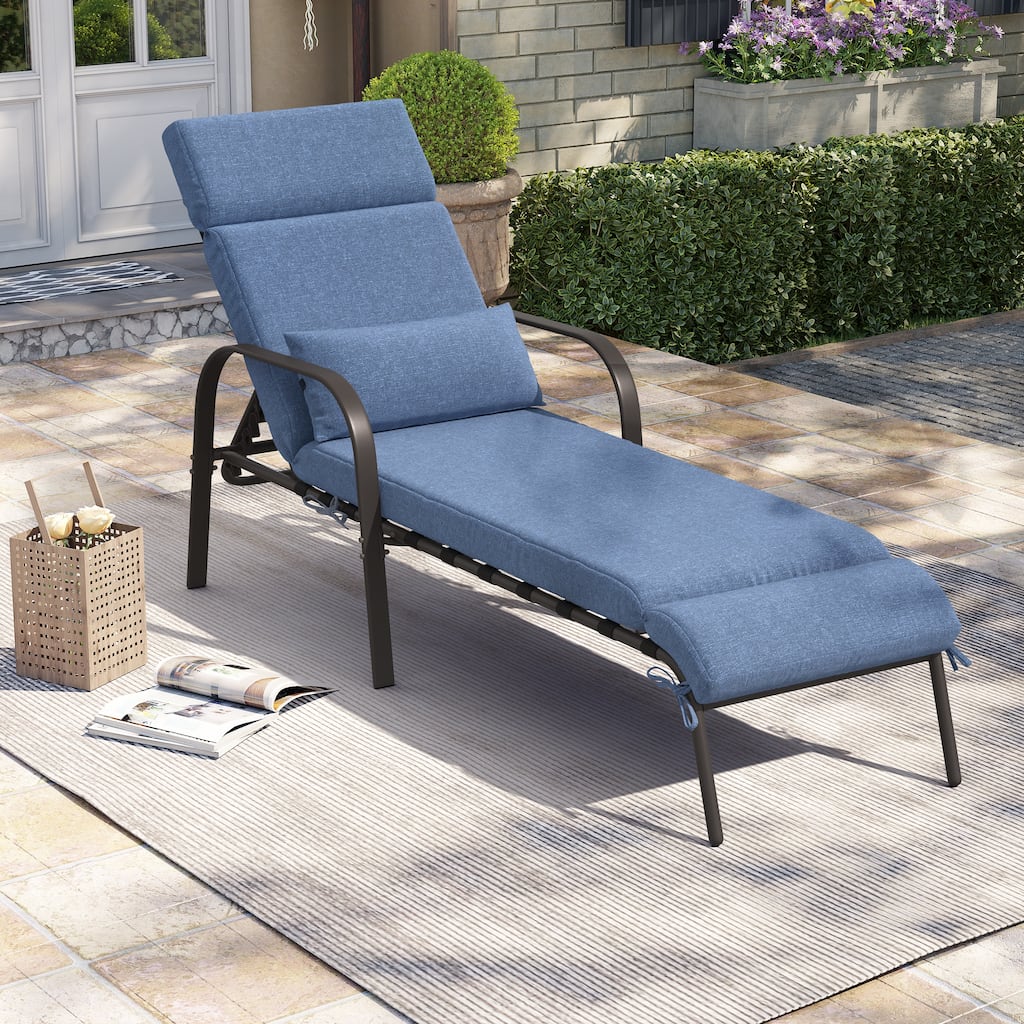 Outdoor Adjustable Patio Chaise Lounge Chair with Cushion Beach Poolside