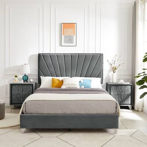 Upholstered Platform Bed Bedroom Set with nightstand