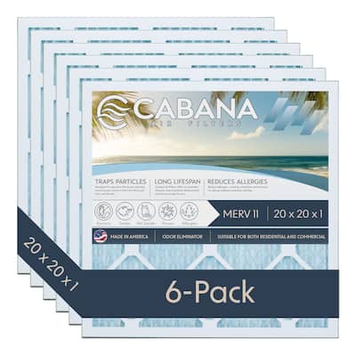 Cabana Air Filters 6 Pack HVAC Furnace Air Filters, MERV 11, 20 x 20 x 1, White - 0.76
