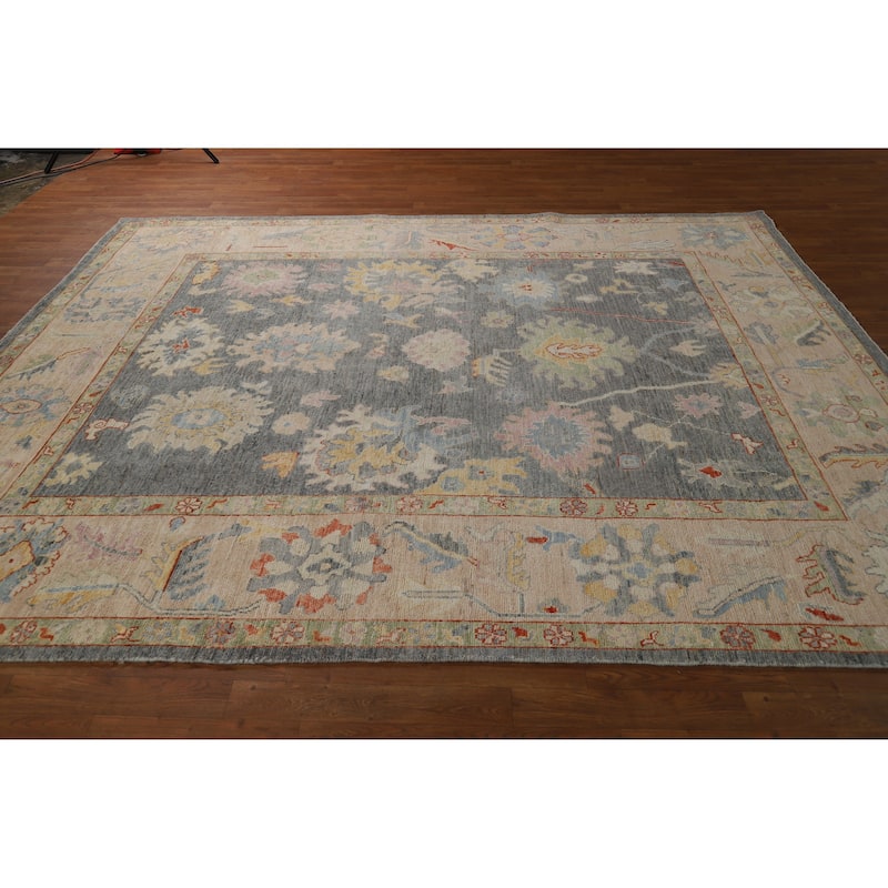 Hand Knotted Oriental 100% Wool Carpet Transitional All-Over Greys & Charcoal Oushak Area Rug - 9' 10'' X 8' 0''