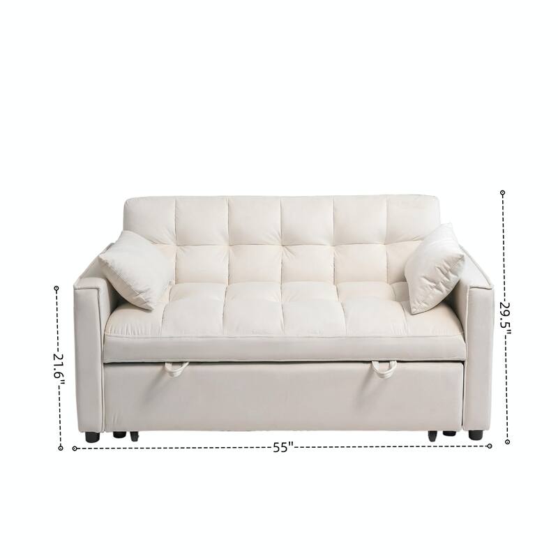 Pull-Out Sofa Bed - Adjustable Velvet Couch with Pillows