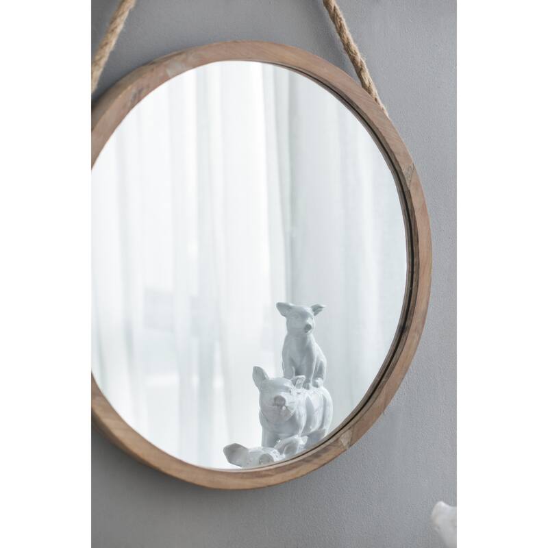 Contemporary Industrial Circle Wall Decor Mirror with Rope Strap