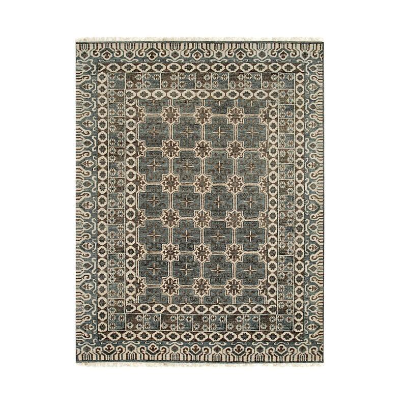 Gray Hand Knotted Wool Traditional Knot Rug, 7'6 x 9'6, Plush Soft Statement Rug - L