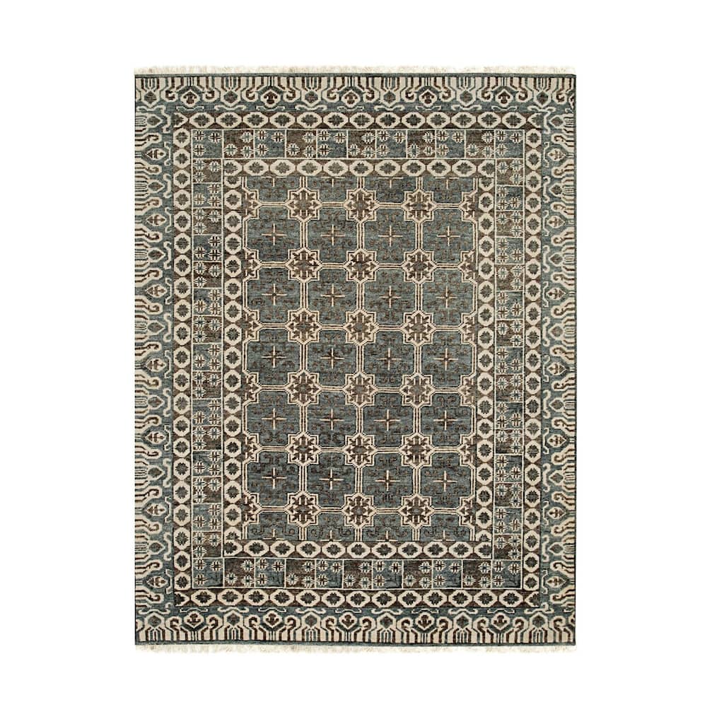 Gray Hand Knotted Wool Traditional Rug 9' x 12' - Ornamental Medallion 0.5" Pile Stain Resistant - N/A