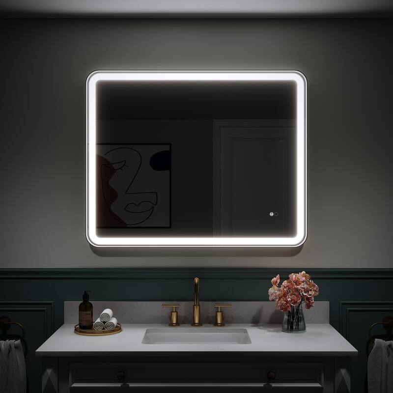 Wall Mounted Bathroom Framed LED Mirror With Anti- Fog,Memory Function And Dimmable Light Touch Sensor