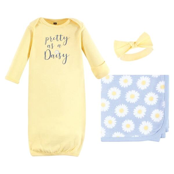slide 1 of 1, Hudson Baby Infant Girl Gown, Swaddle Blanket and Cap or Headband, Pretty As A Daisy, 0-6 Months - Pretty As A Daisy 0-6 Months - Pretty As A Daisy
