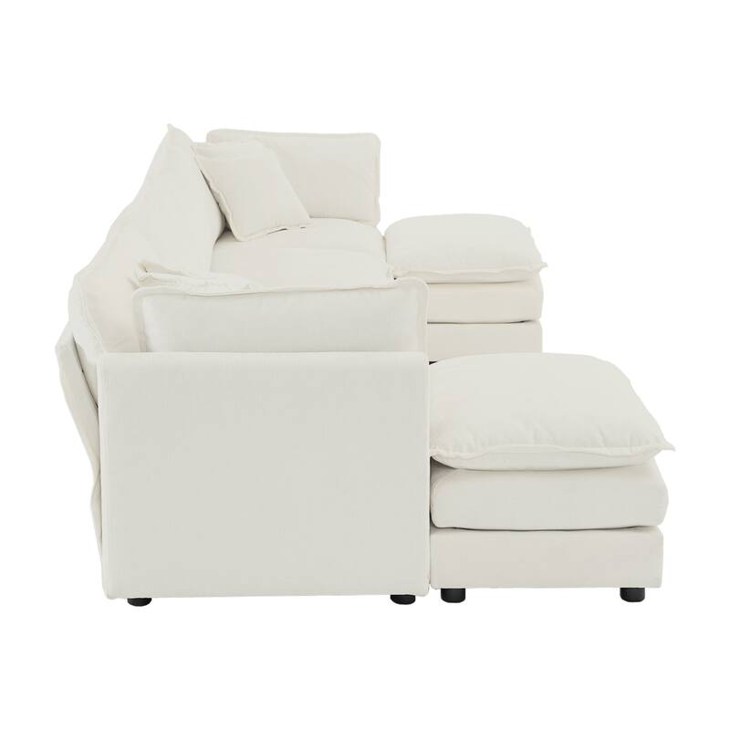 GDFStudio - Vale 4 Seater Sectional Sofa with Double Ottomans and Pillows