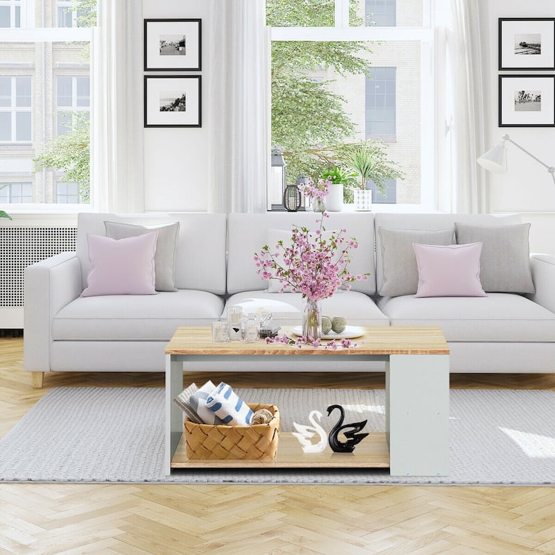 Gymax 2-Tier Coffee Table Sofa Side Table w/ 2 Storage Shelves Living - 35'' X 23'' X 16''