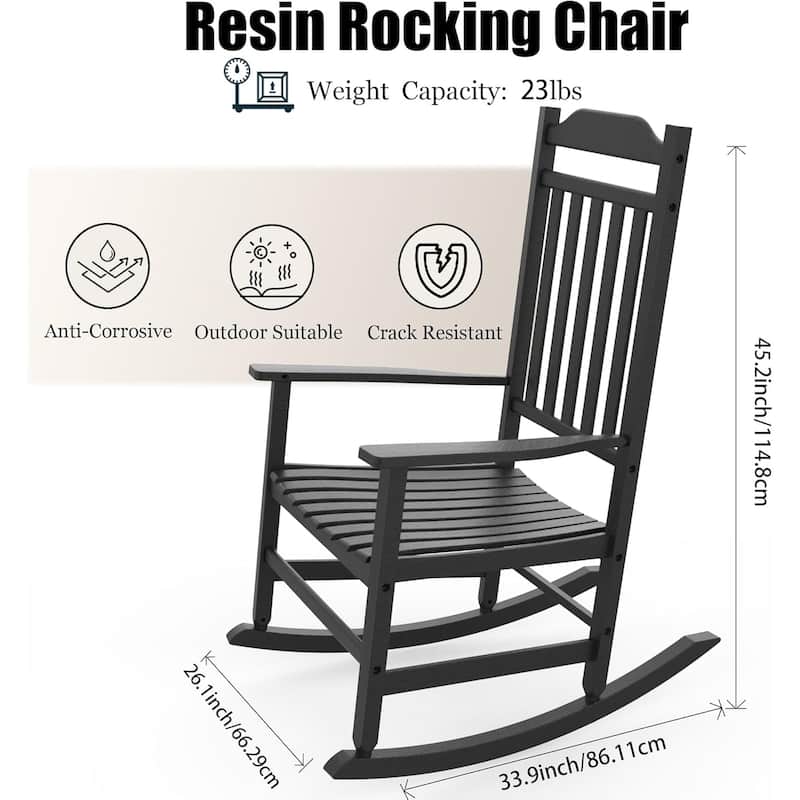 Rocking Chair, Resin Outdoor All-Weather Porch Rocker for Lawn and Garden