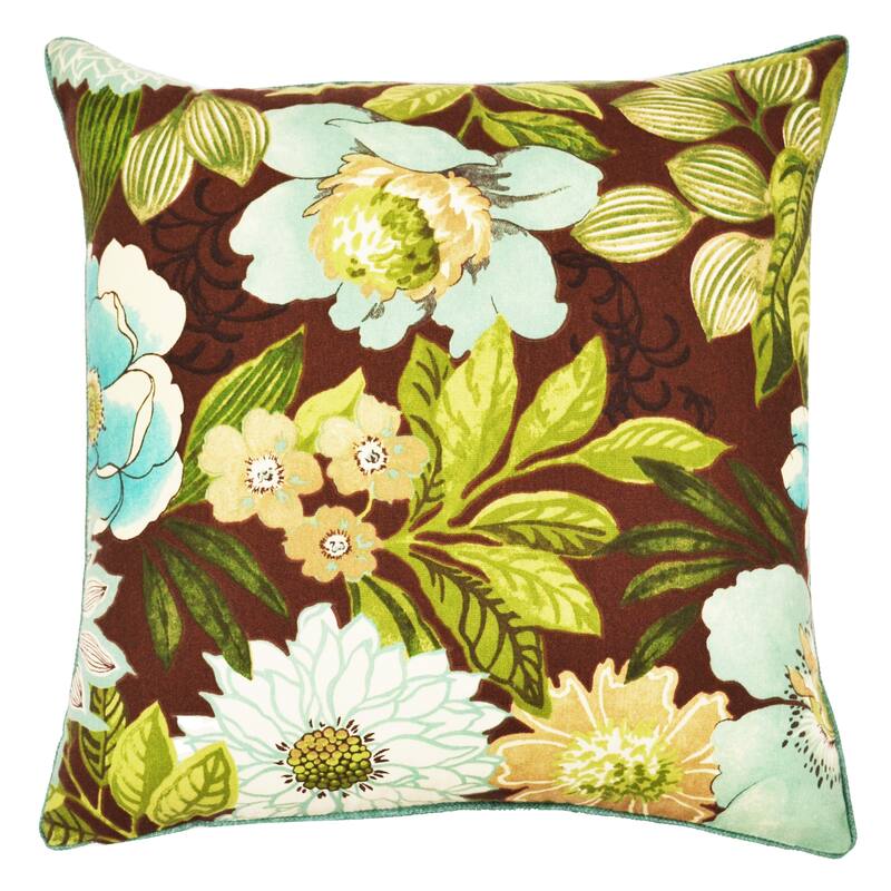 Jiti Outdoor Waterproof Dark Floral Patterned Square Throw Pillows Cushions for Garden Patio Chair 20 x 20 - Brown/Green/Blue